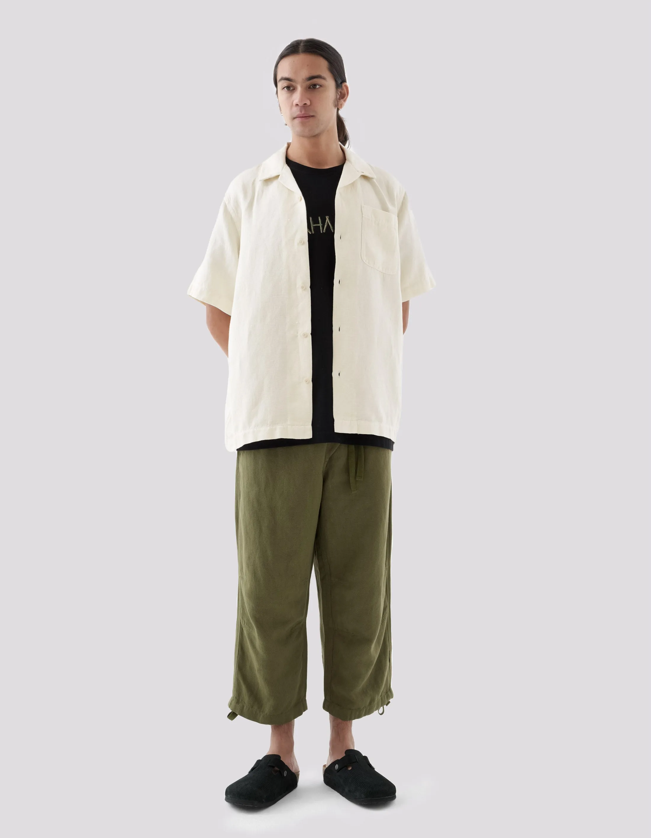 5008 Hemp Asym Cropped Track Pants Olive OG-107F