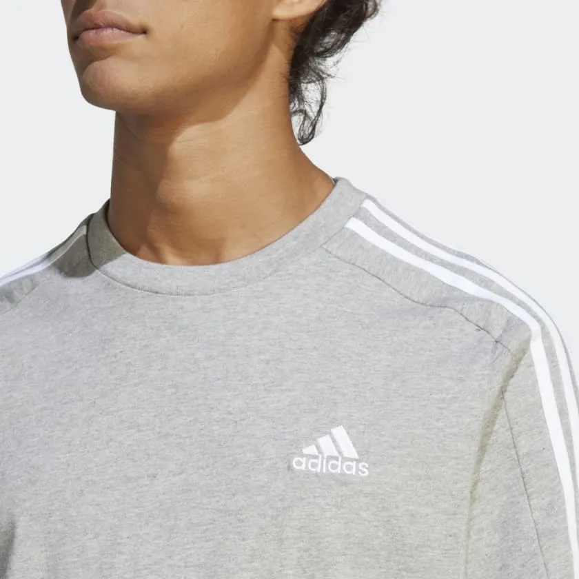 ADIDAS MEN'S ESSENTIALS SINGLE JERSEY 3-STRIPES GREY TEE