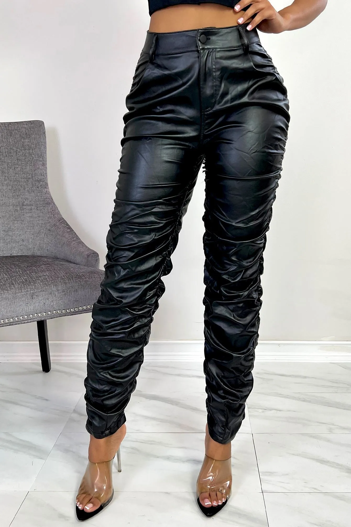 Amiri Faux Leather Ruched Pants