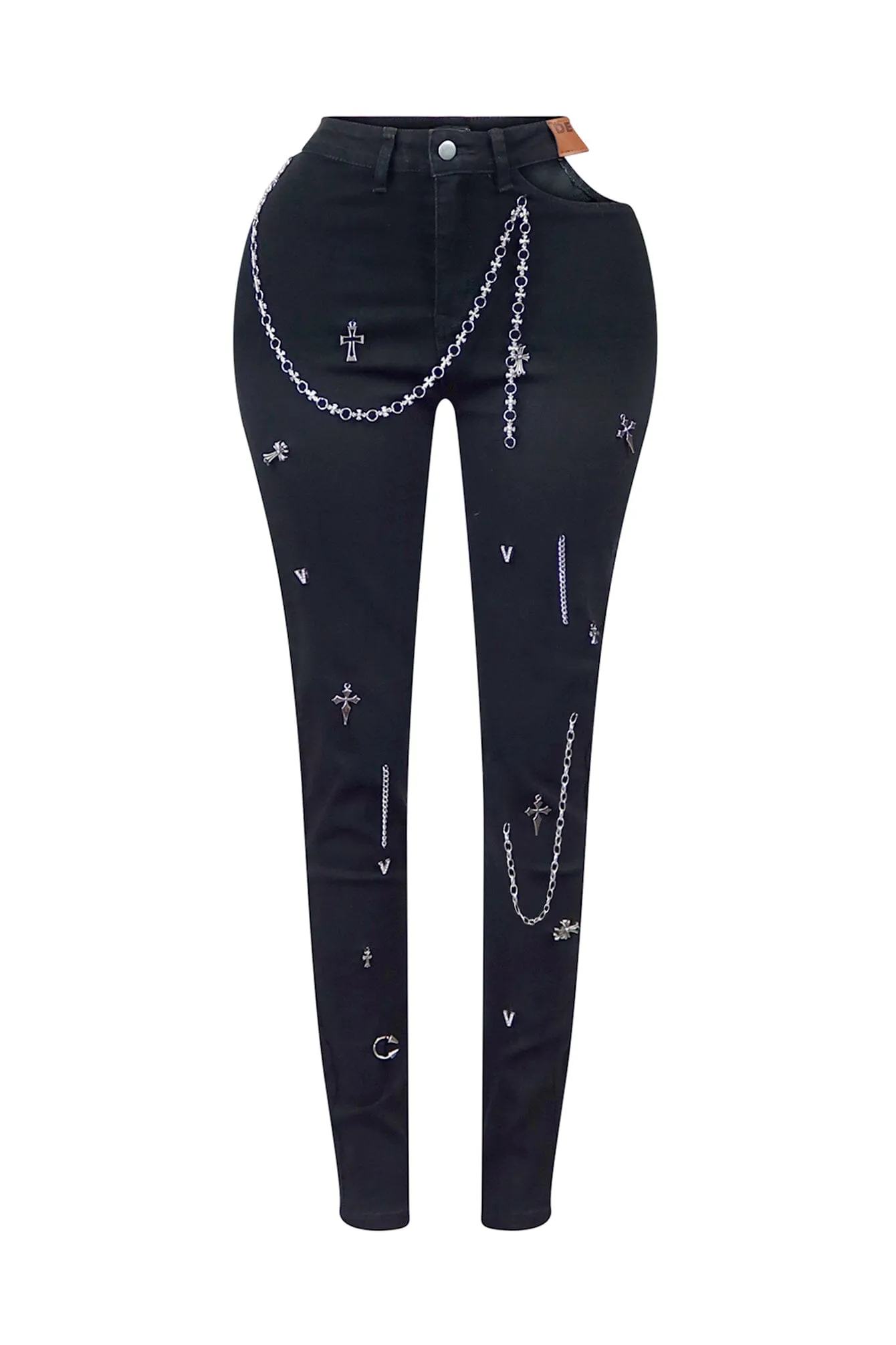 Stylish Ashton Metal Trim Cut-Out Skinny Pants for a Fashionable Look