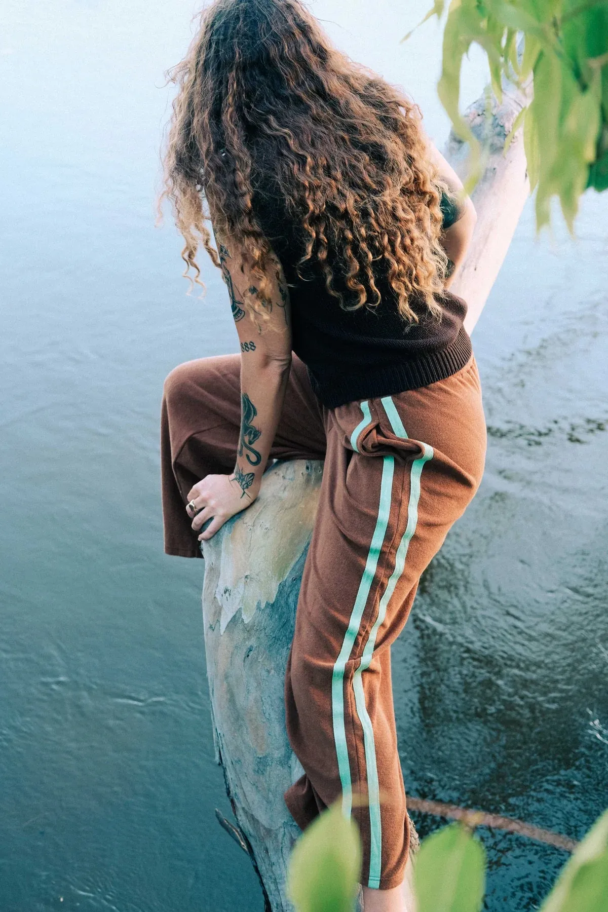 Atmosea - Apres Surf Pant - Brown with Mint Stripe