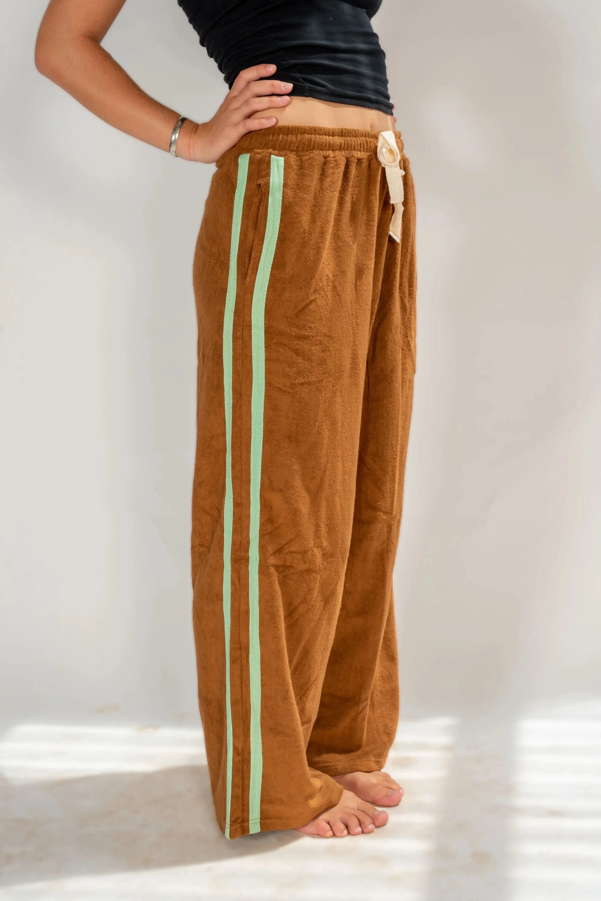 Atmosea - Apres Surf Pant - Brown with Mint Stripe