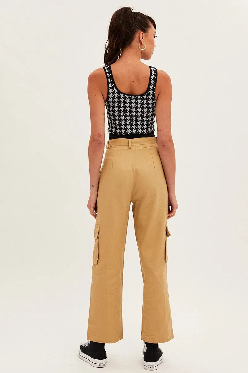 Beige Cargo Pants Relaxed Wide Leg