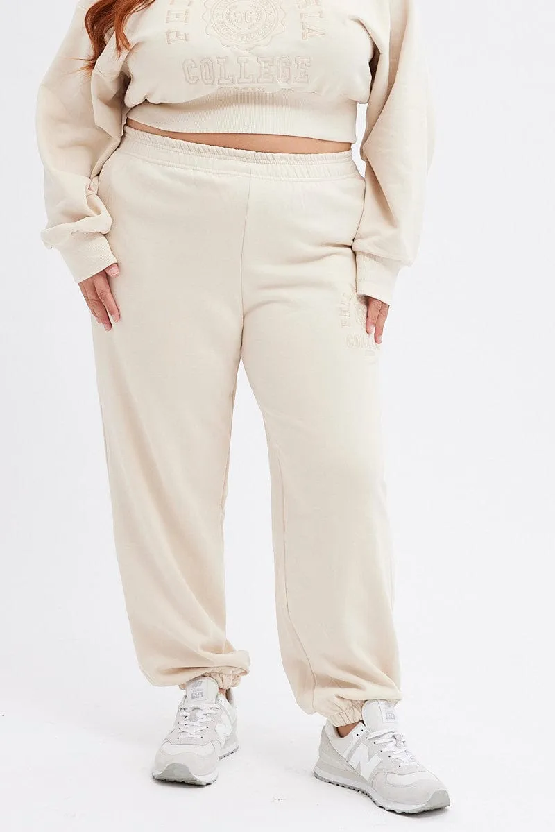 Beige Track Pants High Rise Jogger