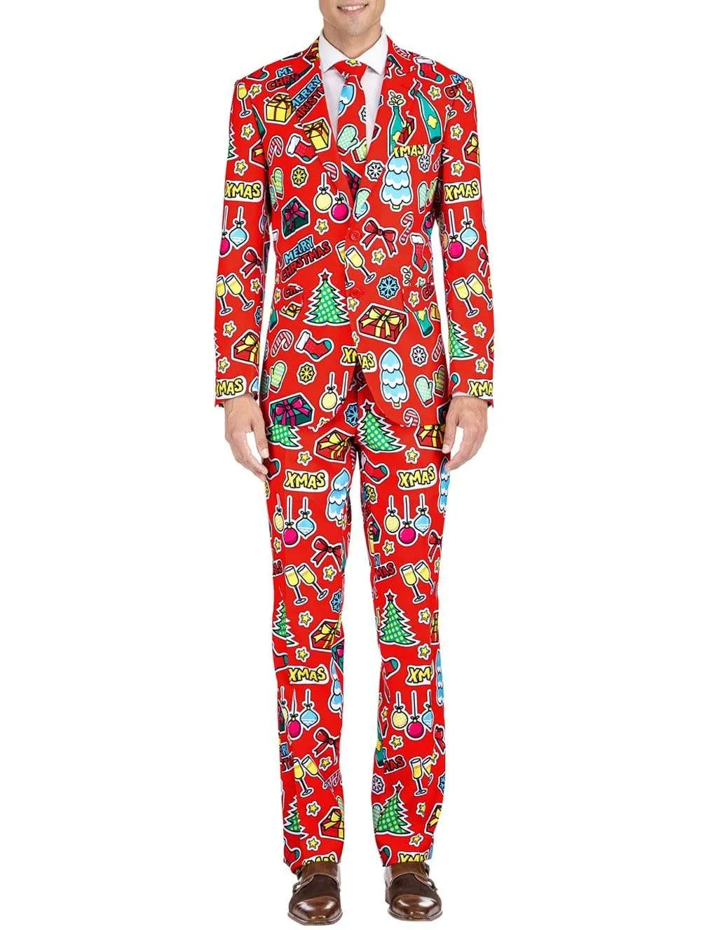 Braveman Men's Classic Fit Ugly Christmas Suits with Matching Tie