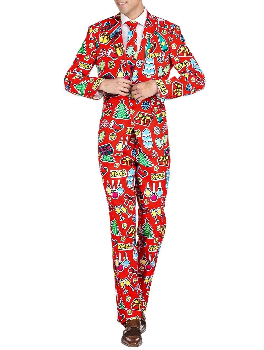 Braveman Men's Classic Fit Ugly Christmas Suits with Matching Tie