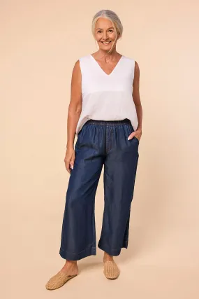 Breezy Cropped Relaxed Tencel Pant in Dark Wash