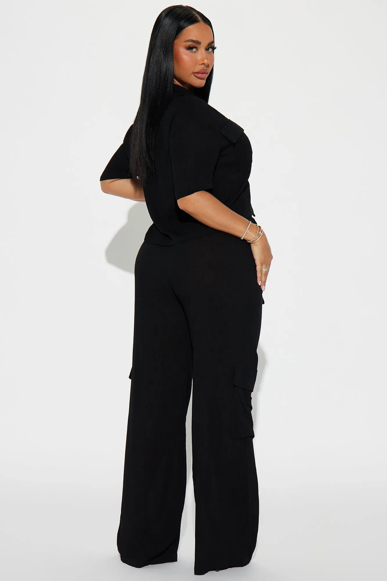 Breezy Paradise Linen Cover Up Cargo Pants Set - Black