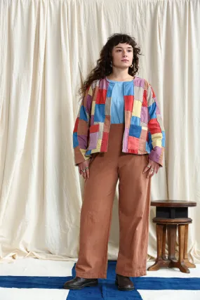 Button Pants Patchwork Catechu Dye