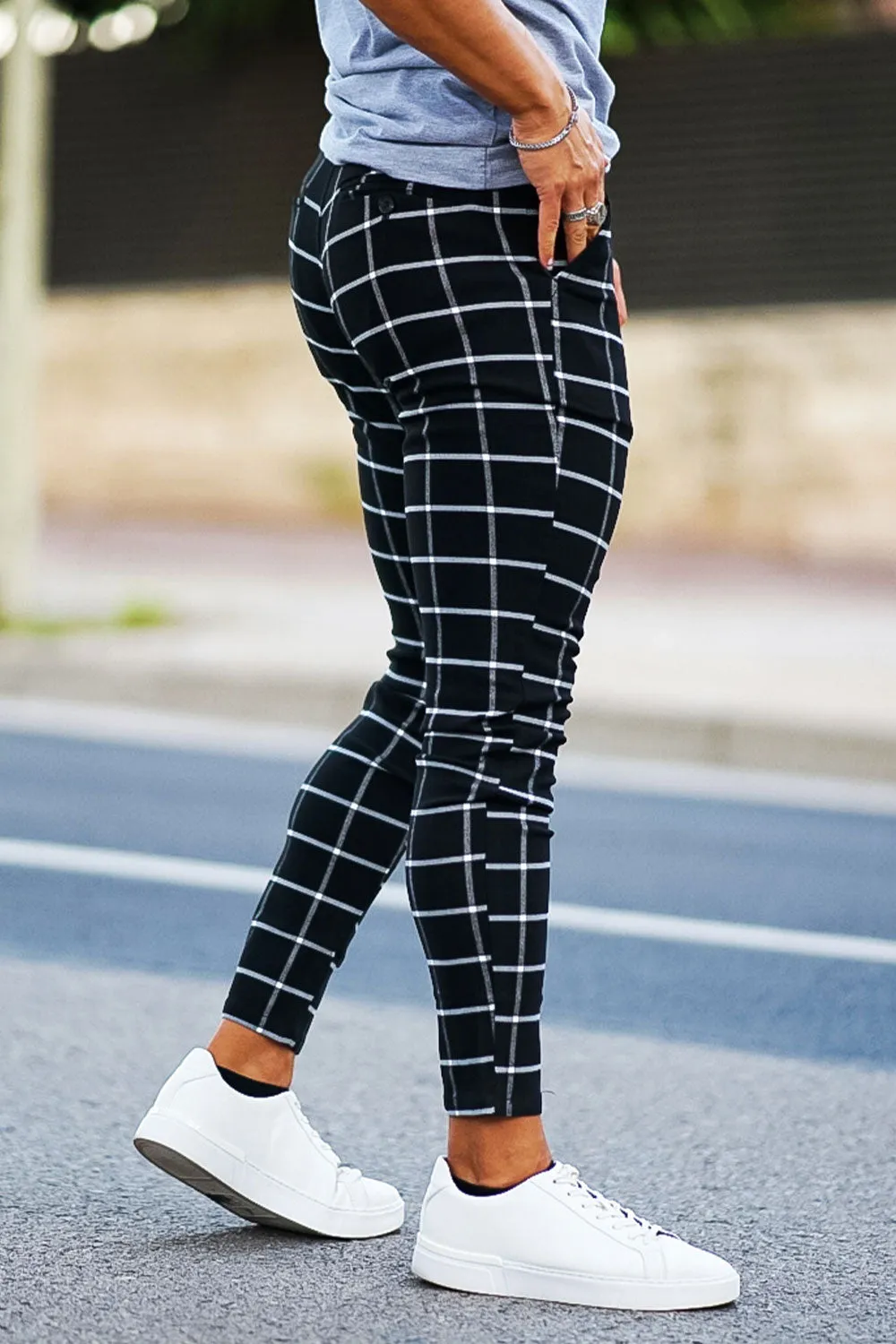 Buy $80 Free Shipping Men's Black And White Checkered Pants