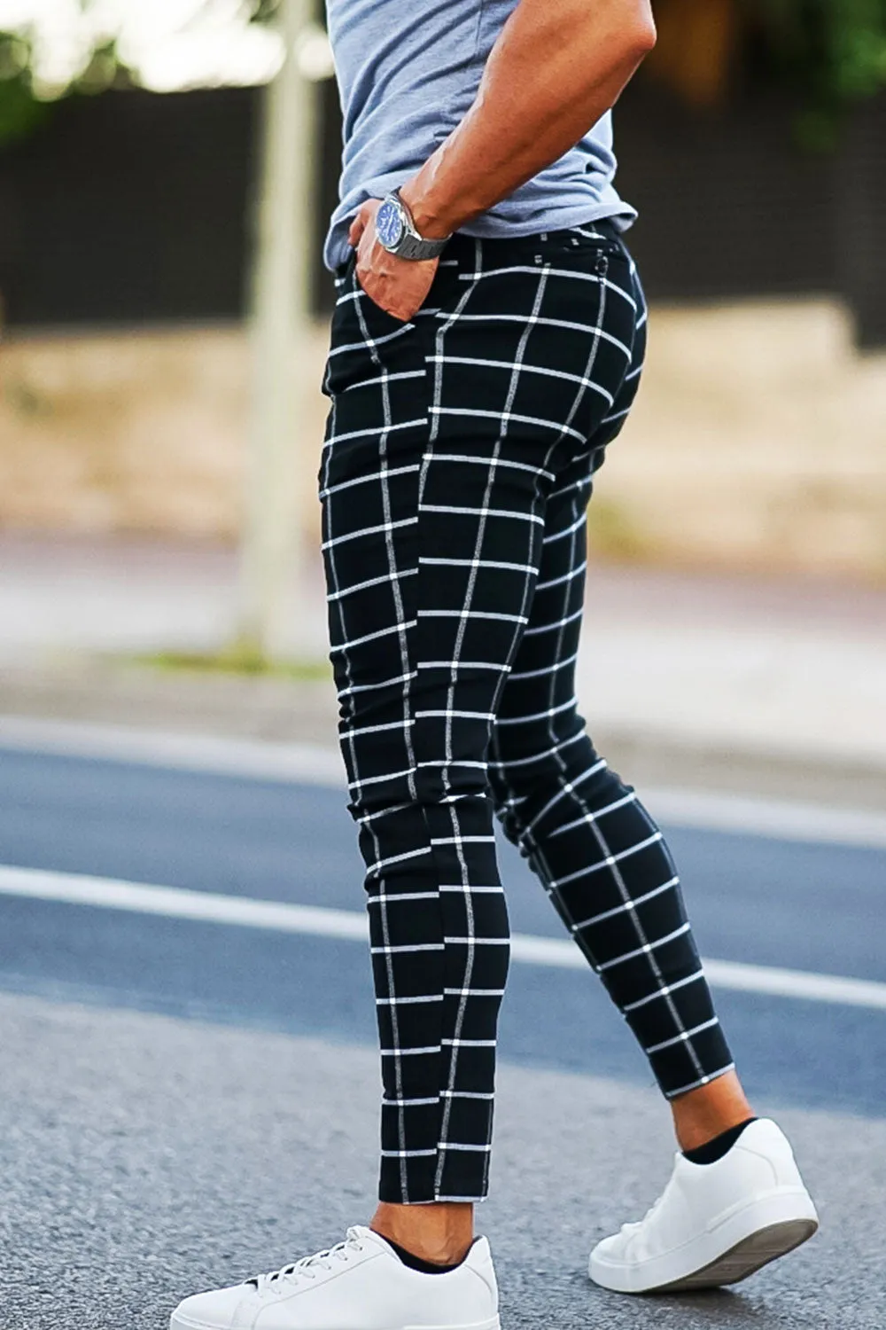 Buy $80 Free Shipping Men's Black And White Checkered Pants