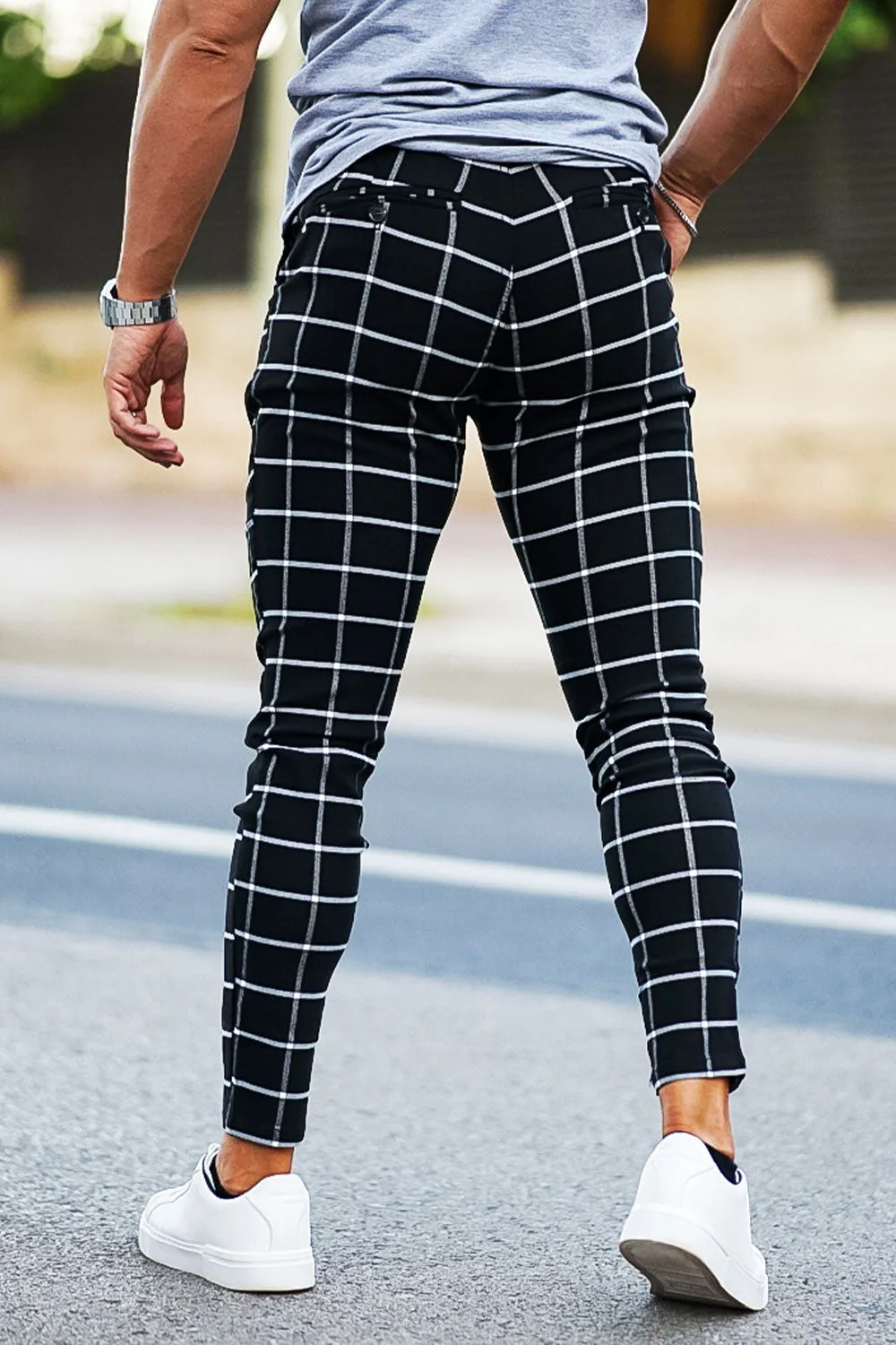 Buy $80 Free Shipping Men's Black And White Checkered Pants