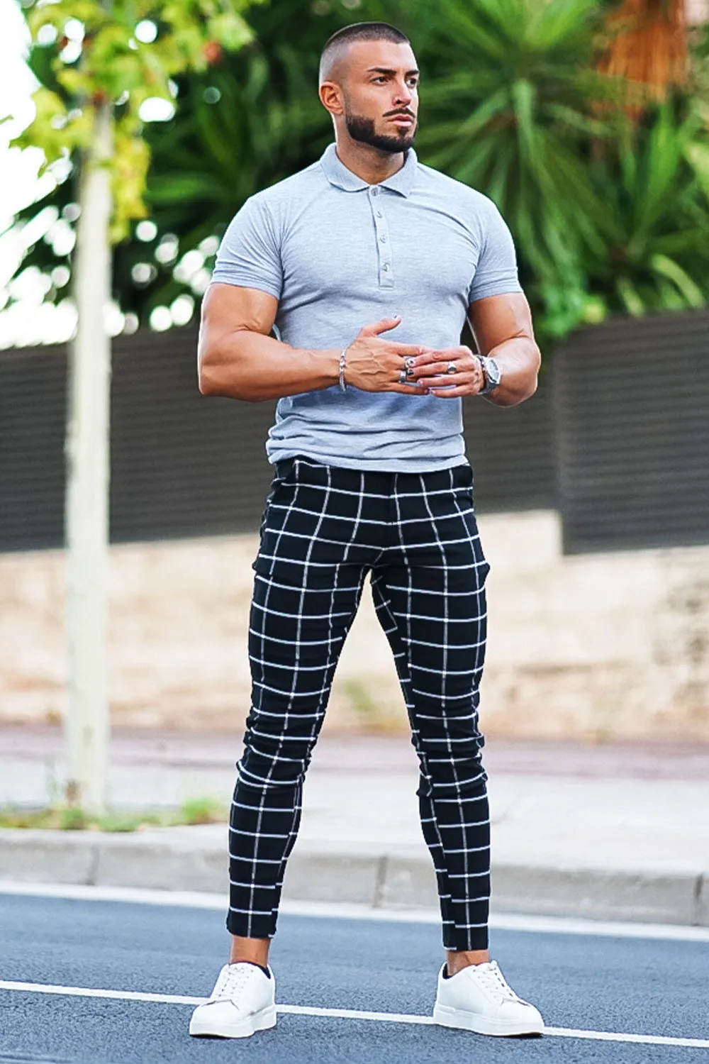 Buy $80 Free Shipping Men's Black And White Checkered Pants