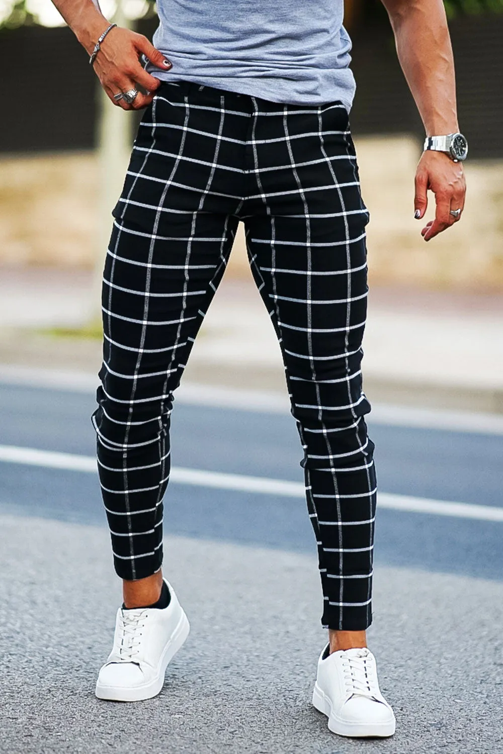 Buy $80 Free Shipping Men's Black And White Checkered Pants