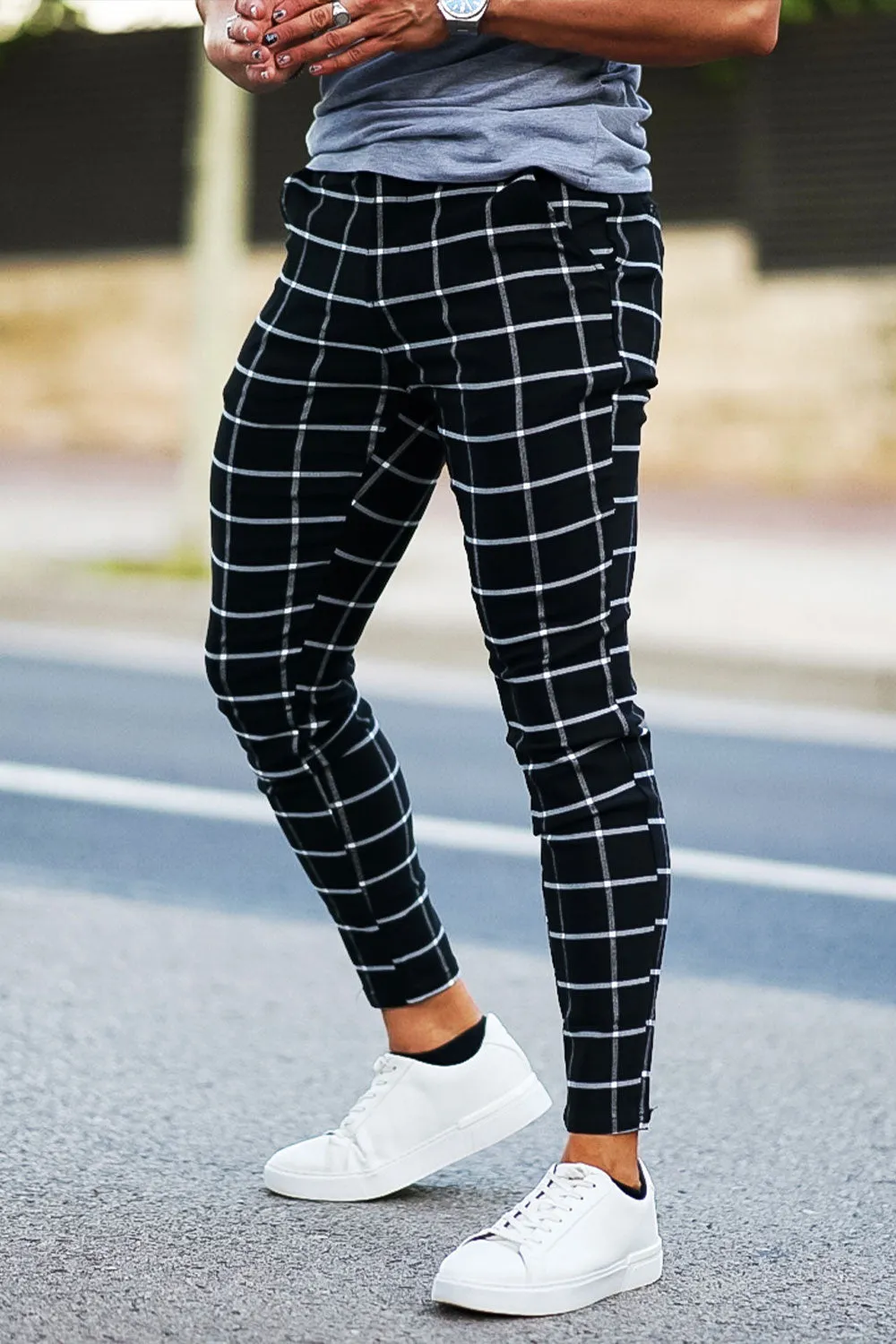 Buy $80 Free Shipping Men's Black And White Checkered Pants