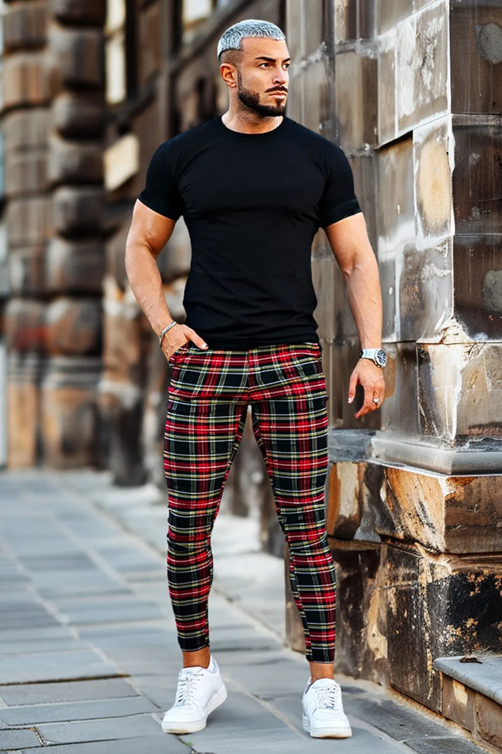 Buy $80 Free Shipping Men's Plaid Pants - Red & Yellow