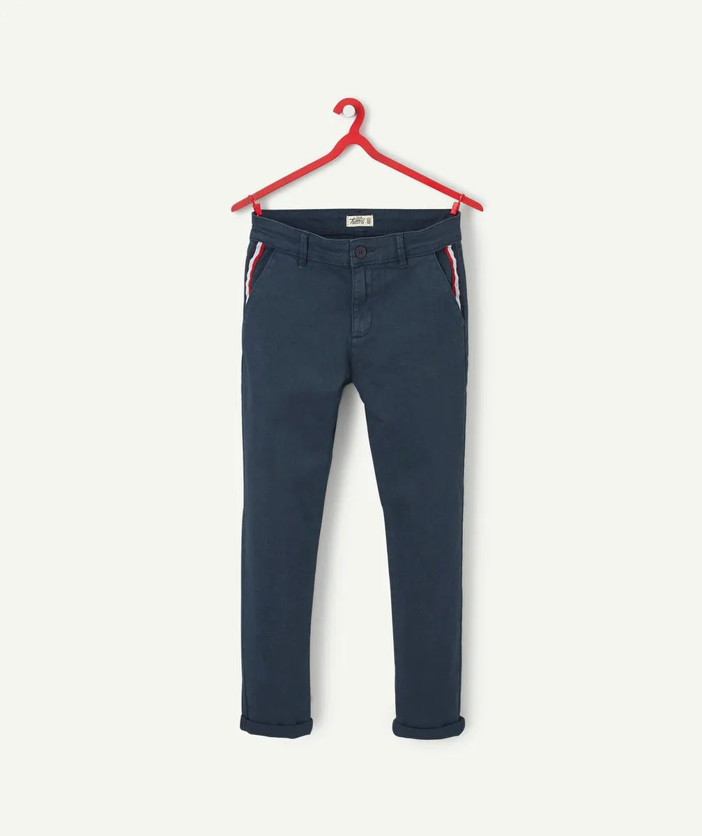 C1013 TA Rich Blue Marine Chino with Tricolor Strips