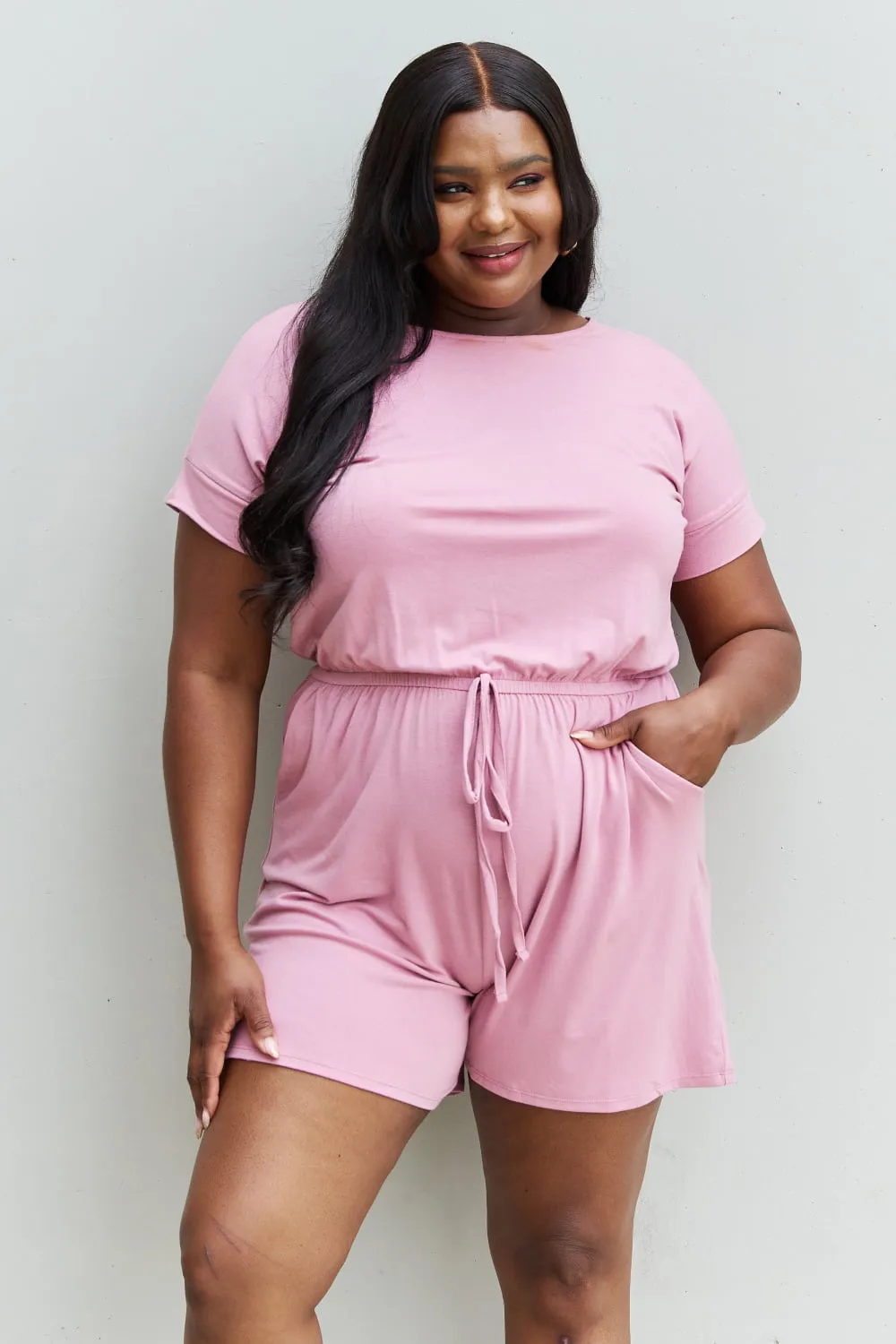 Chilled Out Full Size Short Sleeve Romper in Light Carnation Pink