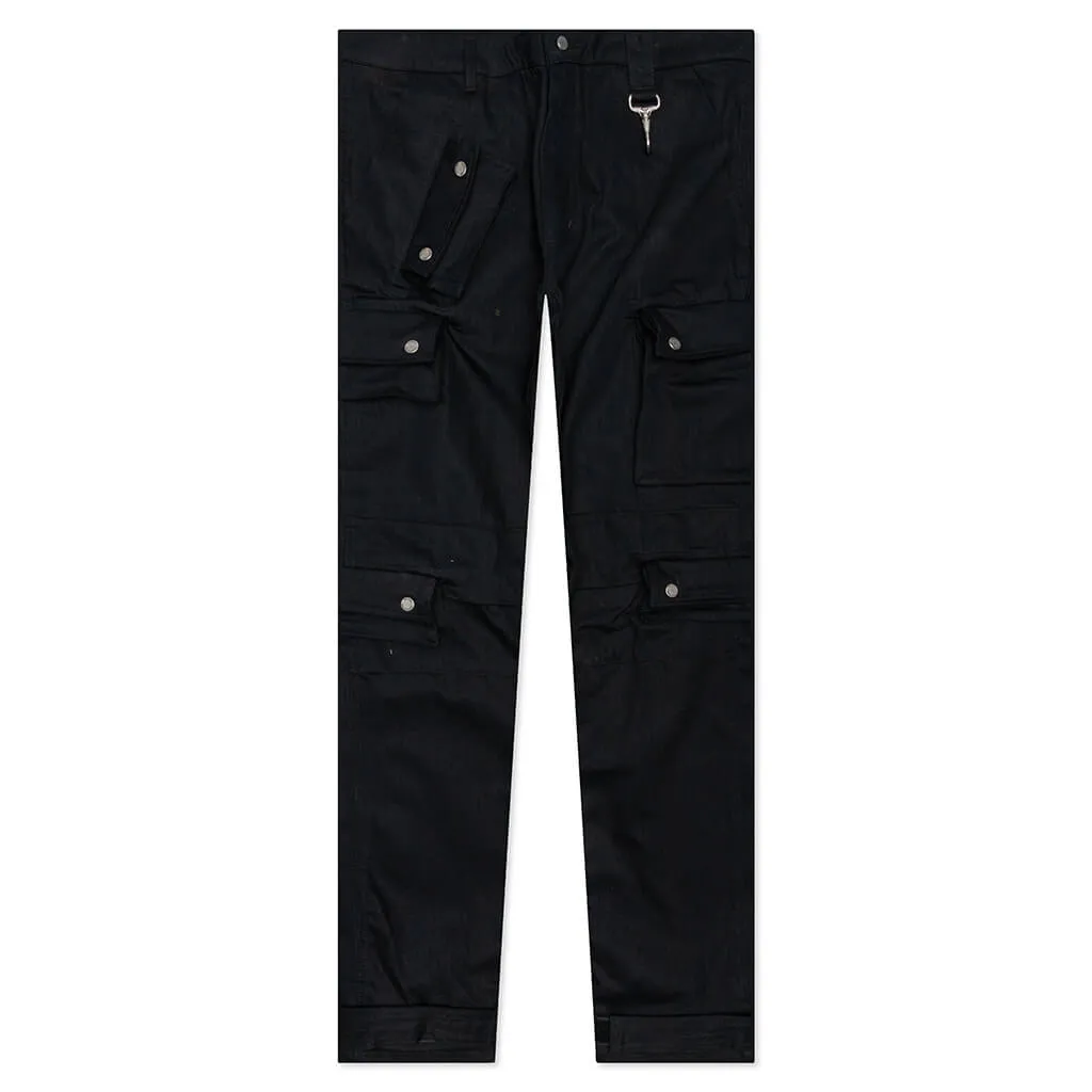 Cotton Herringbone Cargo Pants - Black