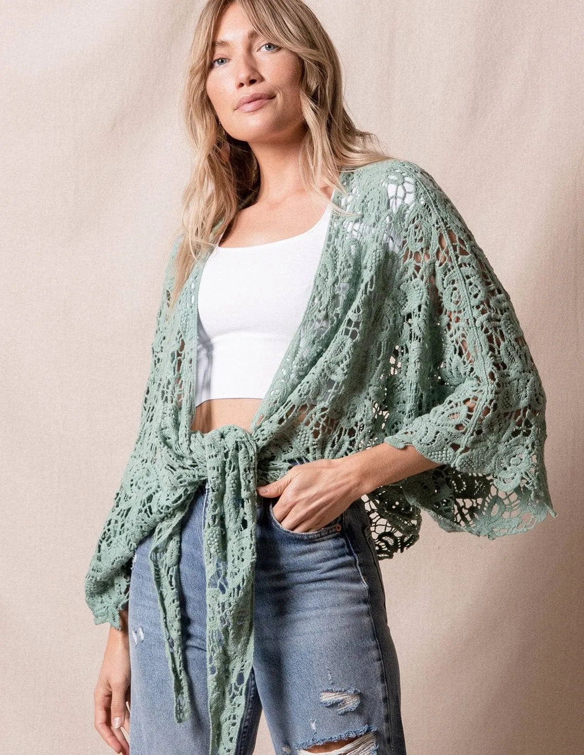 Cotton Lace Crochet Wrap - Mineral - As-Is-Clearance