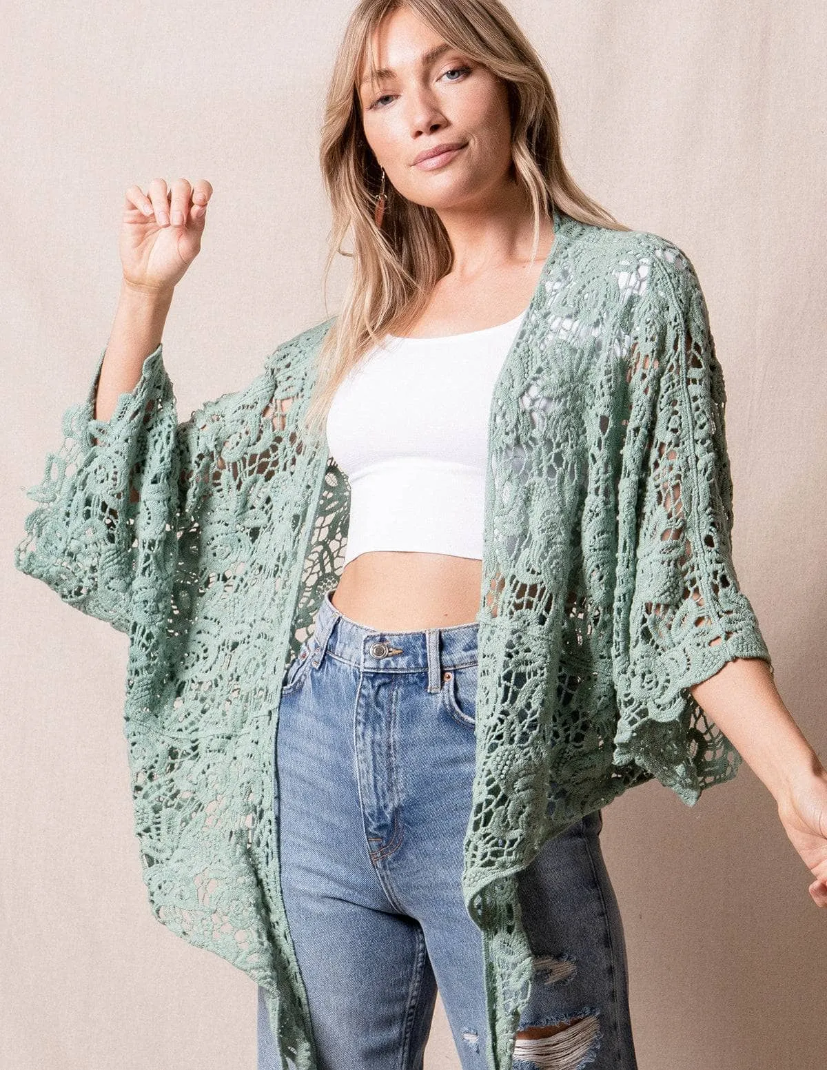 Cotton Lace Crochet Wrap - Mineral - As-Is-Clearance