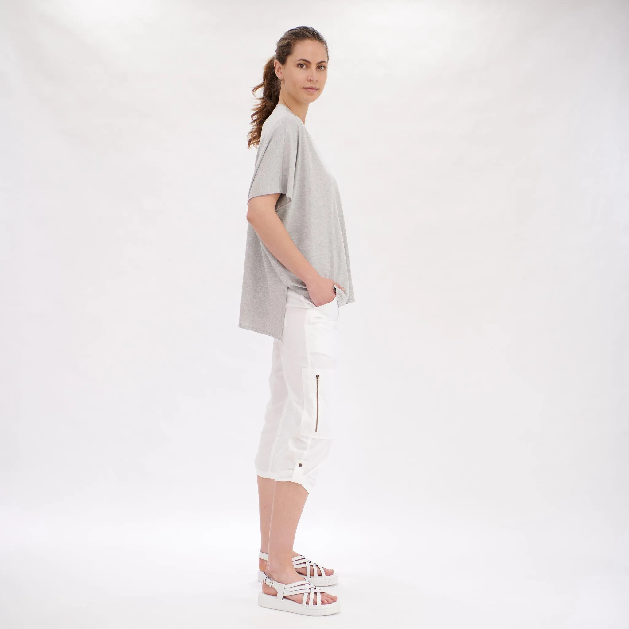 Cropped Zip Cargo | White