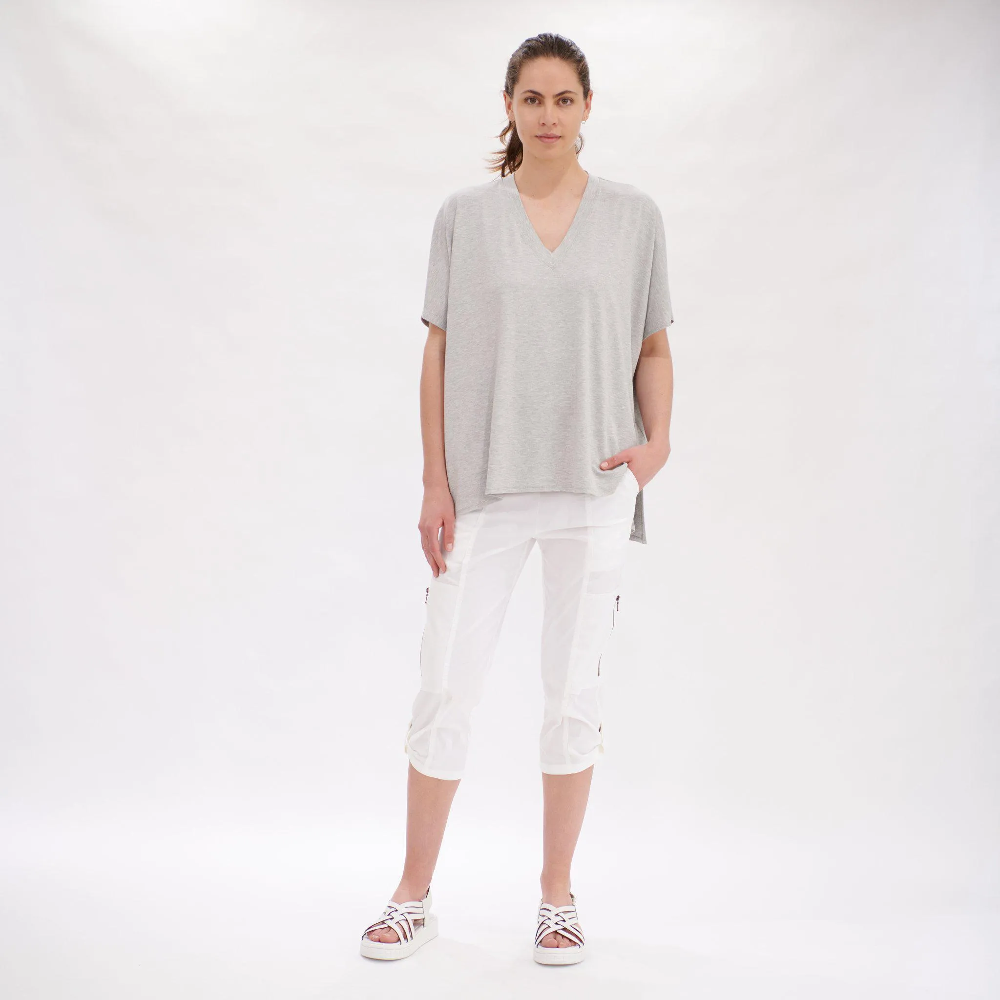 Cropped Zip Cargo | White