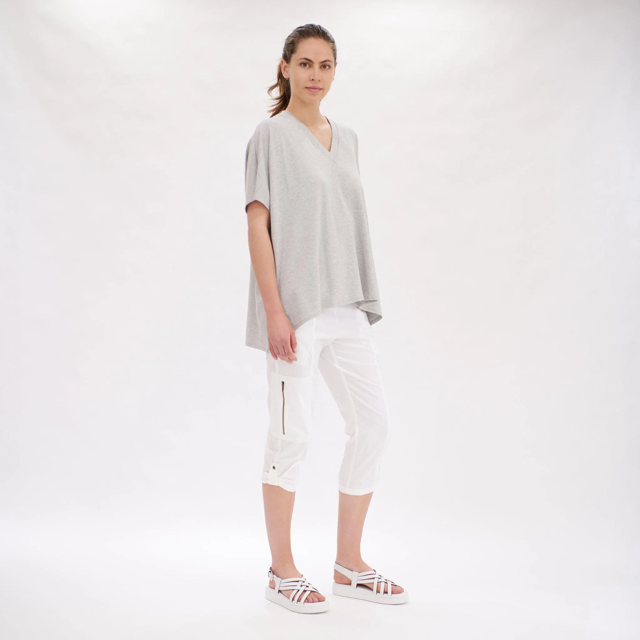 Cropped Zip Cargo | White