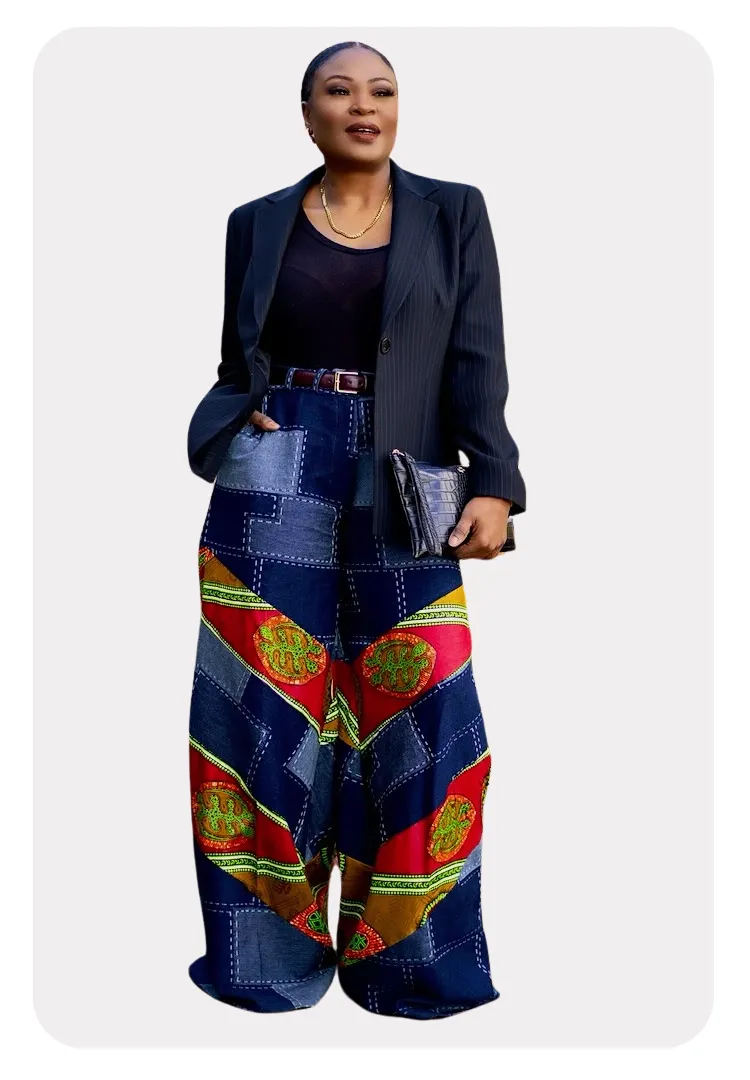 Denim and Ankara Wide leg | Pants