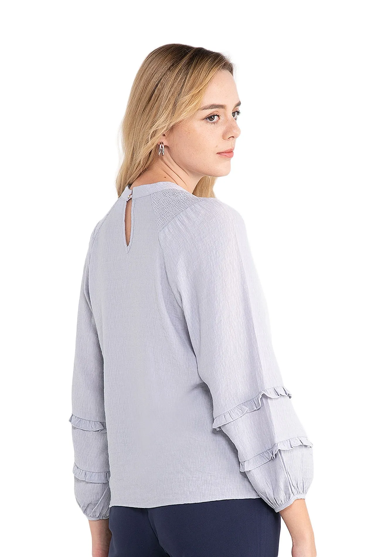 ELLE Apparel Ruffle Detail Long Sleeves Blouse