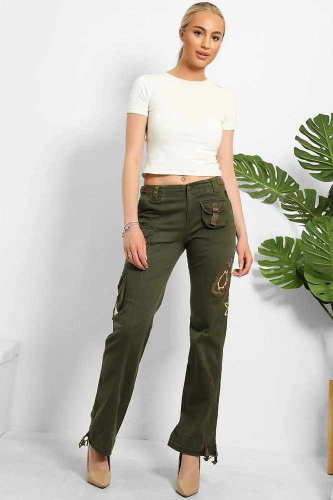 Floral Embroidery To Side Cargo Trousers