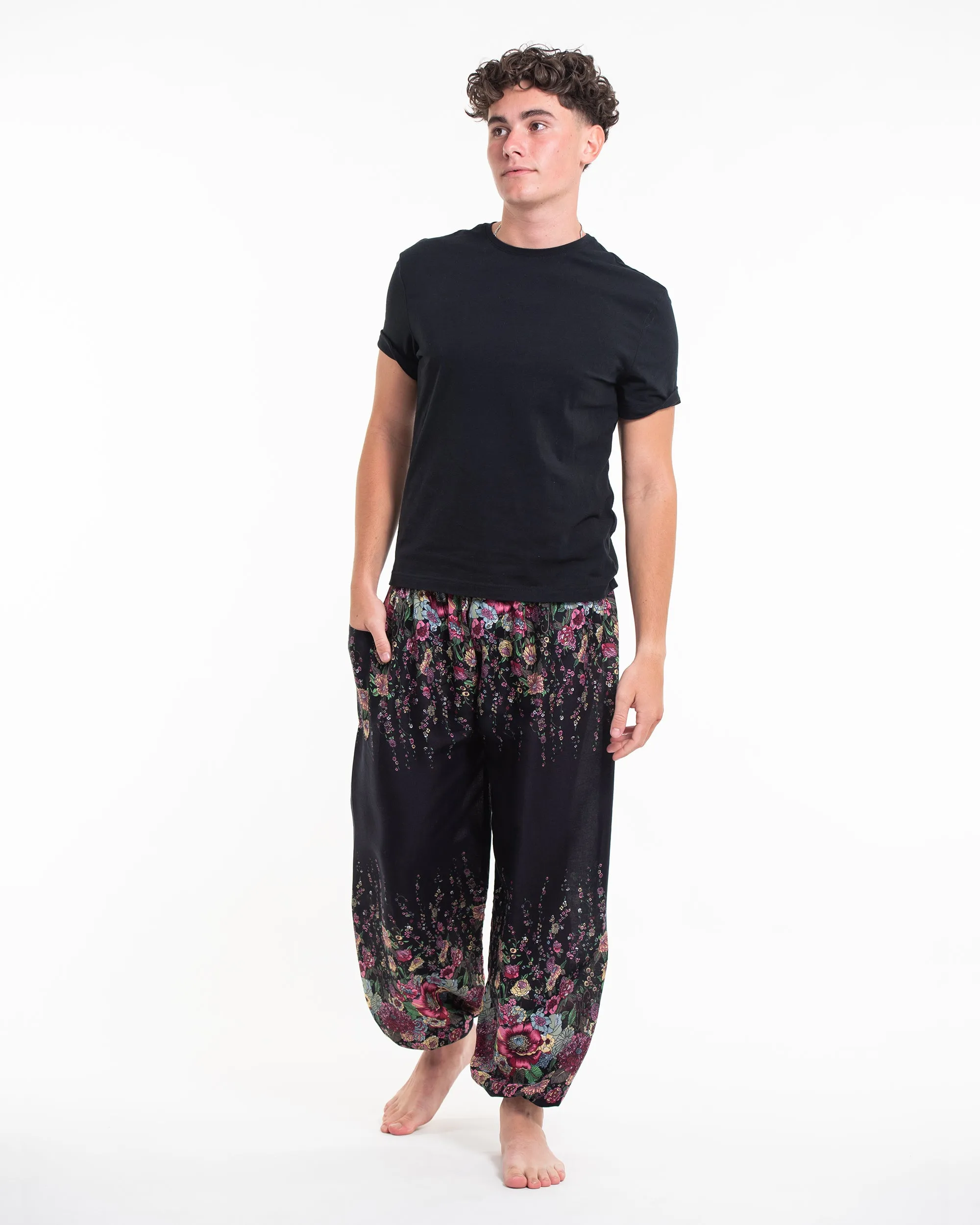 Floral Men's Harem Pants in Black