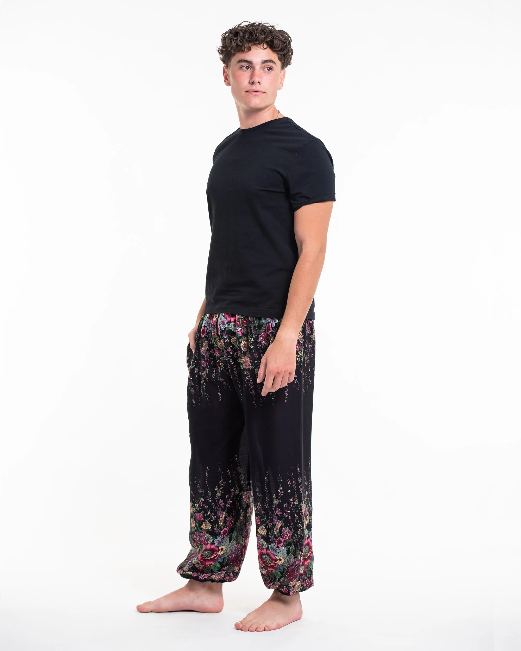 Floral Men's Harem Pants in Black