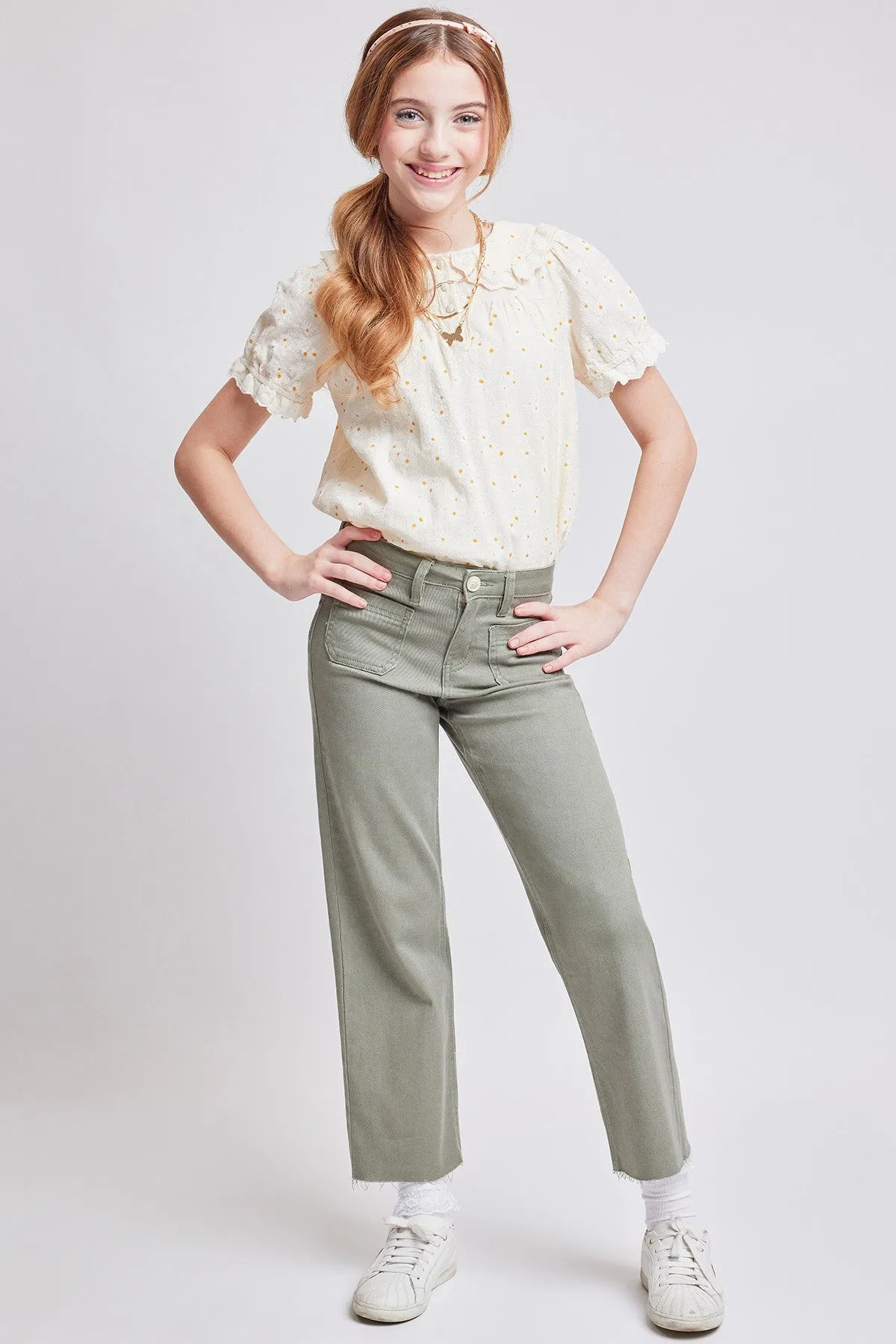 Girls Millie High Rise Wide Leg Pants W/ Patch Pockets