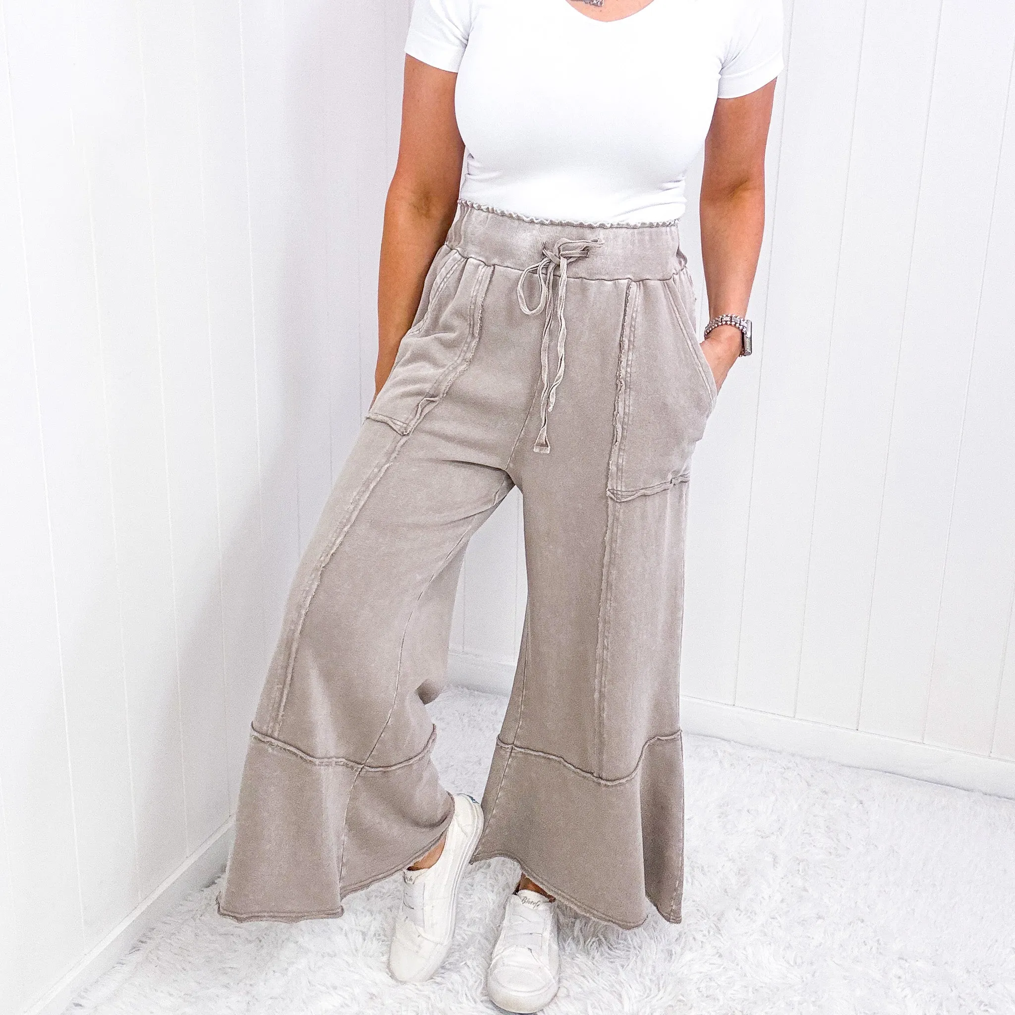 Going Easy on the Weekend Terry Knit Super Wide Leg Pull On Pants in 7 Colors