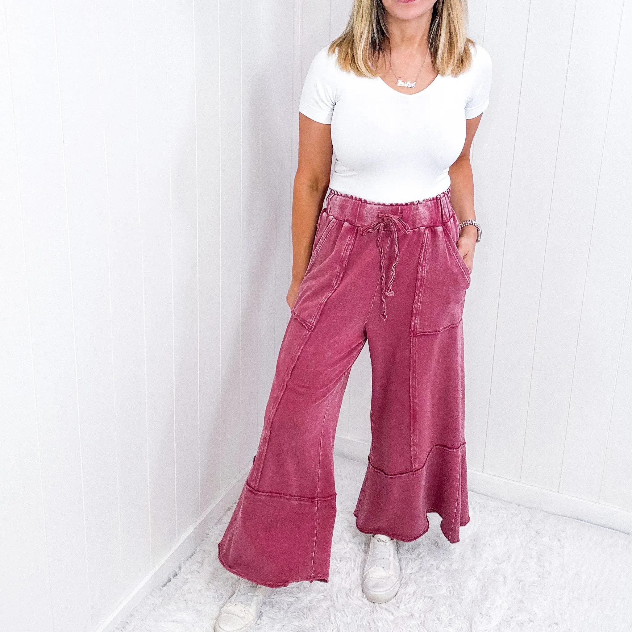 Going Easy on the Weekend Terry Knit Super Wide Leg Pull On Pants in 7 Colors