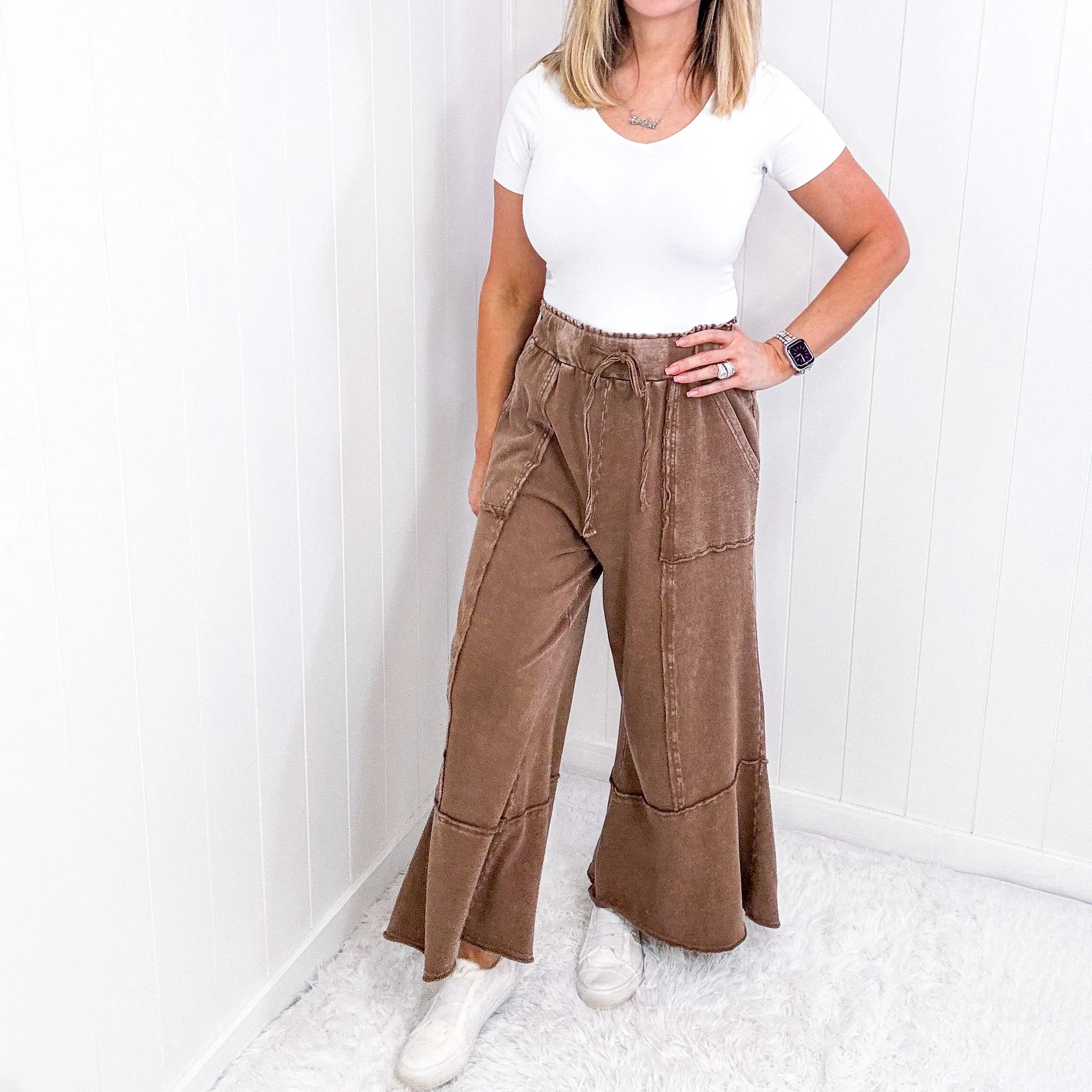 Going Easy on the Weekend Terry Knit Super Wide Leg Pull On Pants in 7 Colors