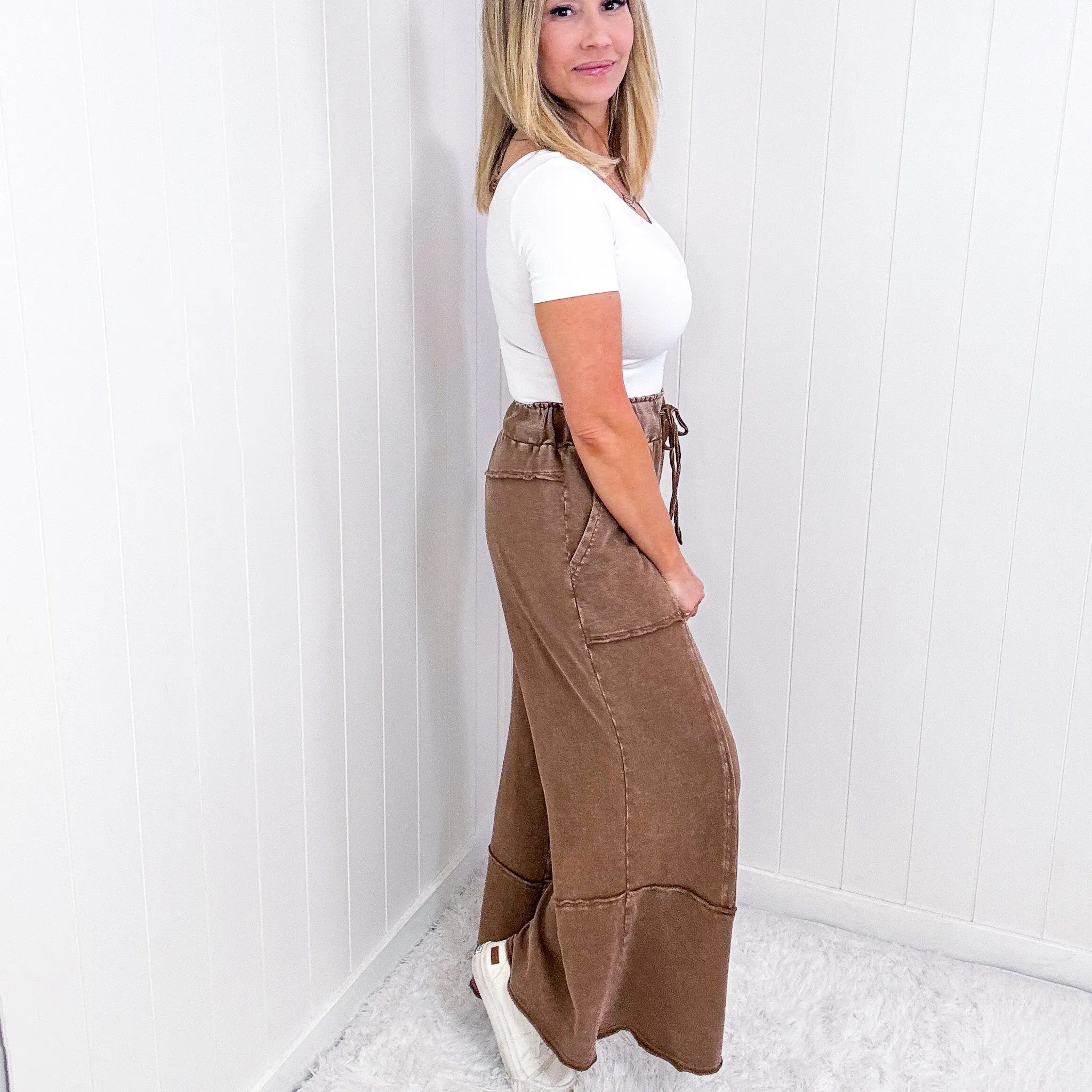 Going Easy on the Weekend Terry Knit Super Wide Leg Pull On Pants in 7 Colors