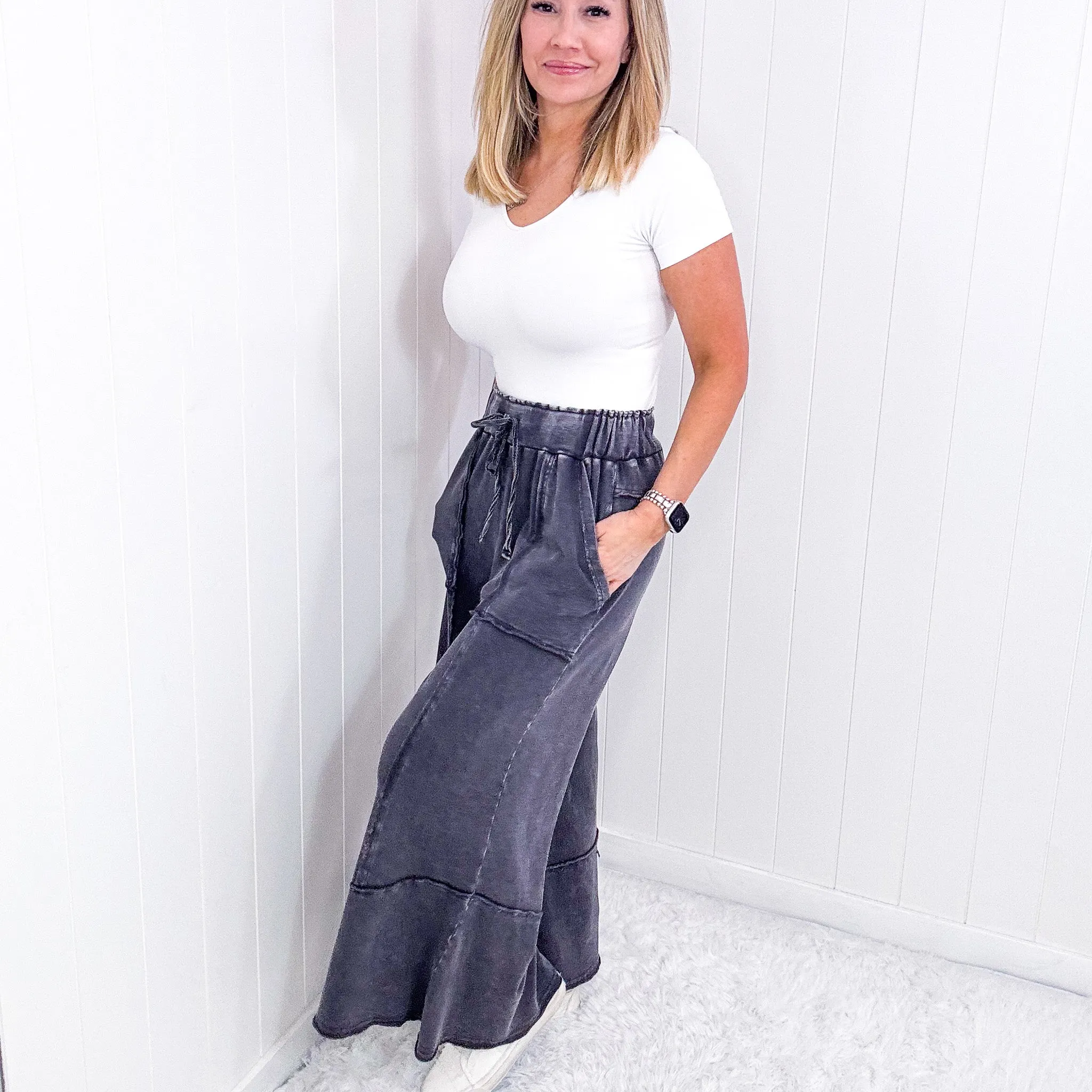 Going Easy on the Weekend Terry Knit Super Wide Leg Pull On Pants in 7 Colors