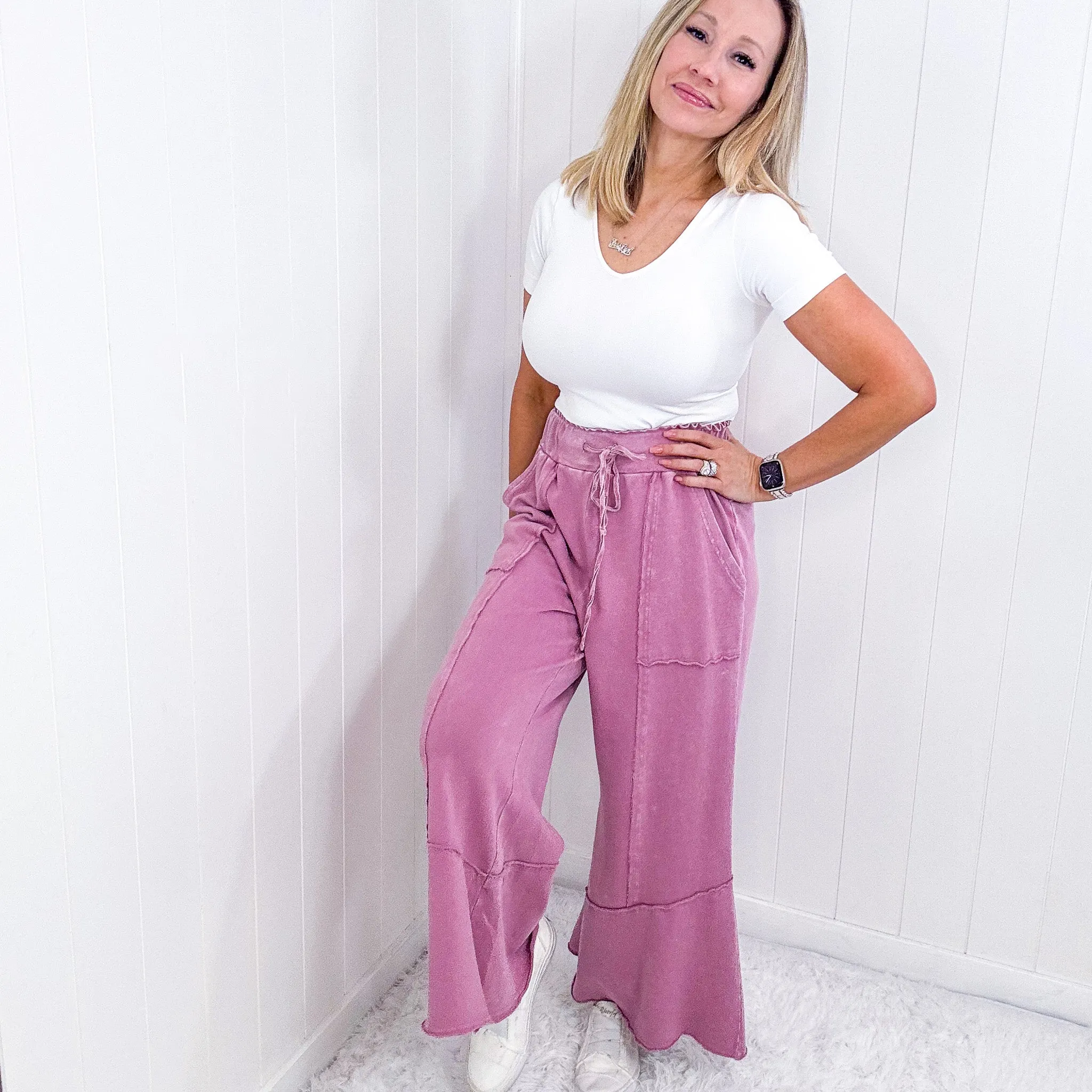 Going Easy on the Weekend Terry Knit Super Wide Leg Pull On Pants in 7 Colors