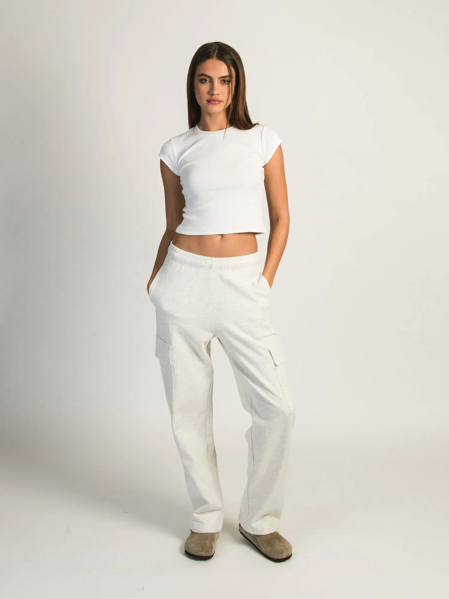 HARLOW ANDI CARGO MELANGE SWEATPANTS - HEATHER CLOUD WHITE