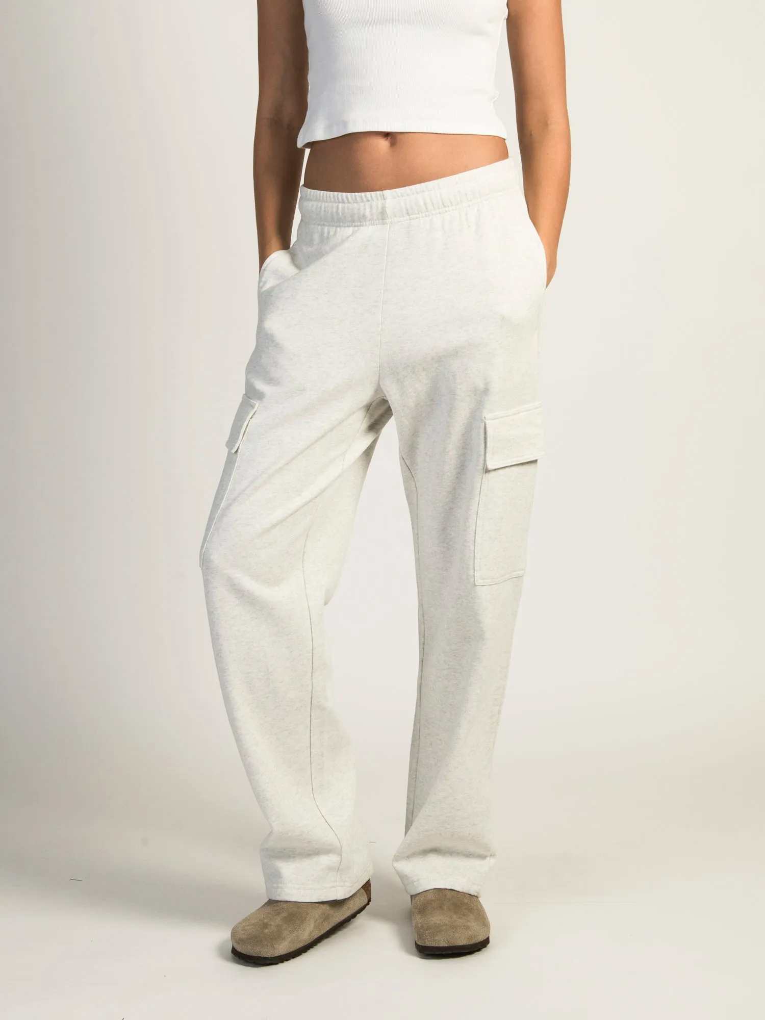 HARLOW ANDI CARGO MELANGE SWEATPANTS - HEATHER CLOUD WHITE