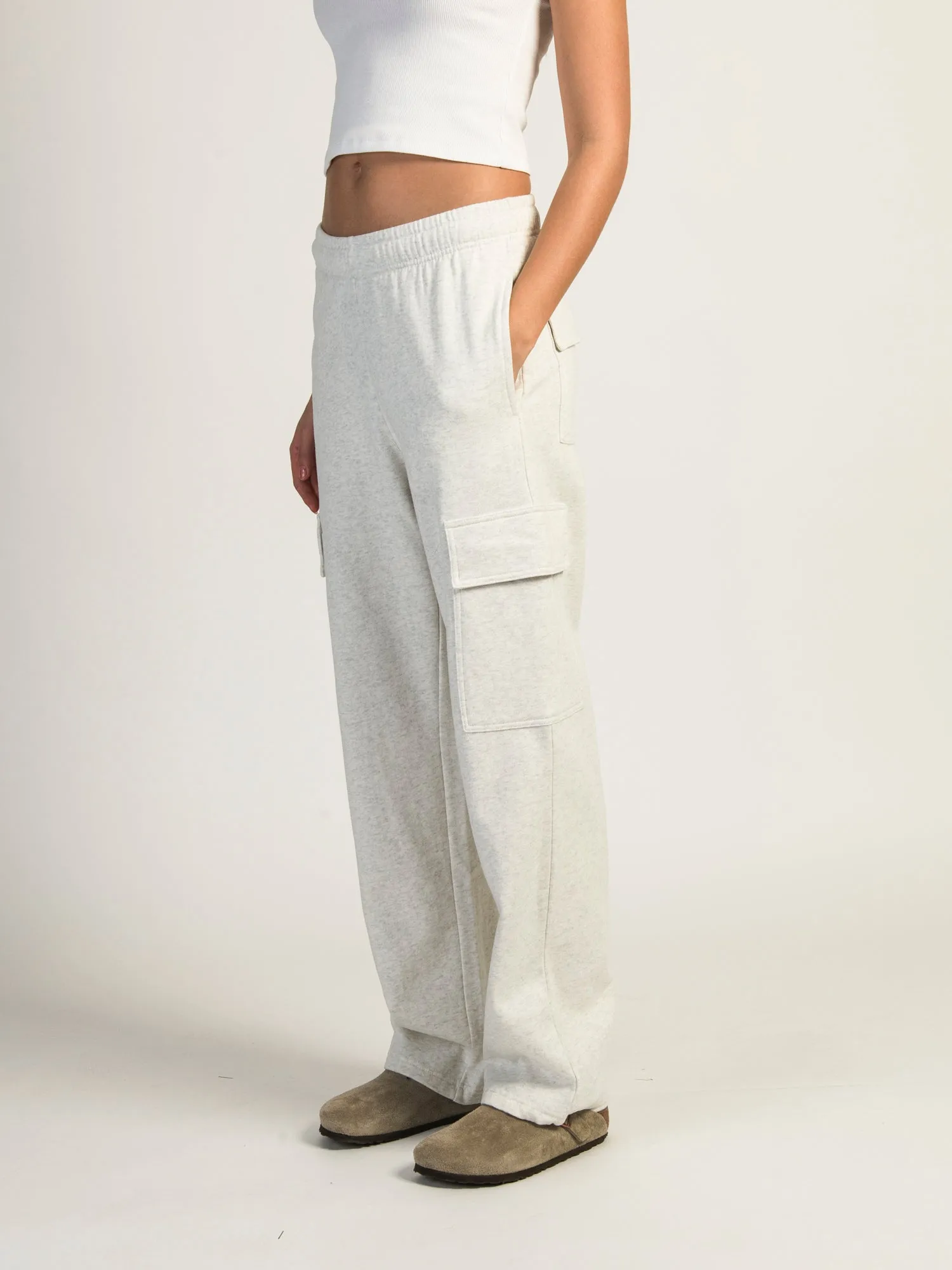 HARLOW ANDI CARGO MELANGE SWEATPANTS - HEATHER CLOUD WHITE