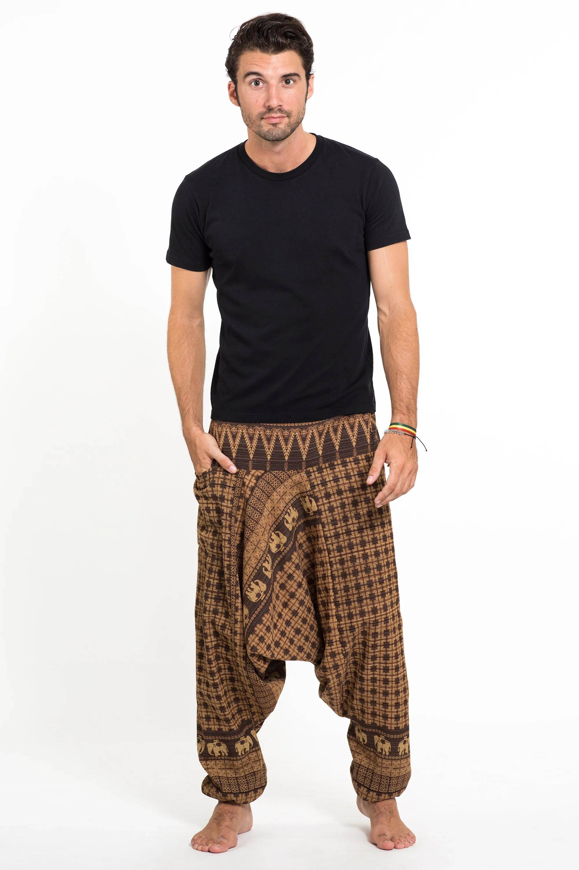 Hill Tribe Elephant Men's Elephant Pants in Brown