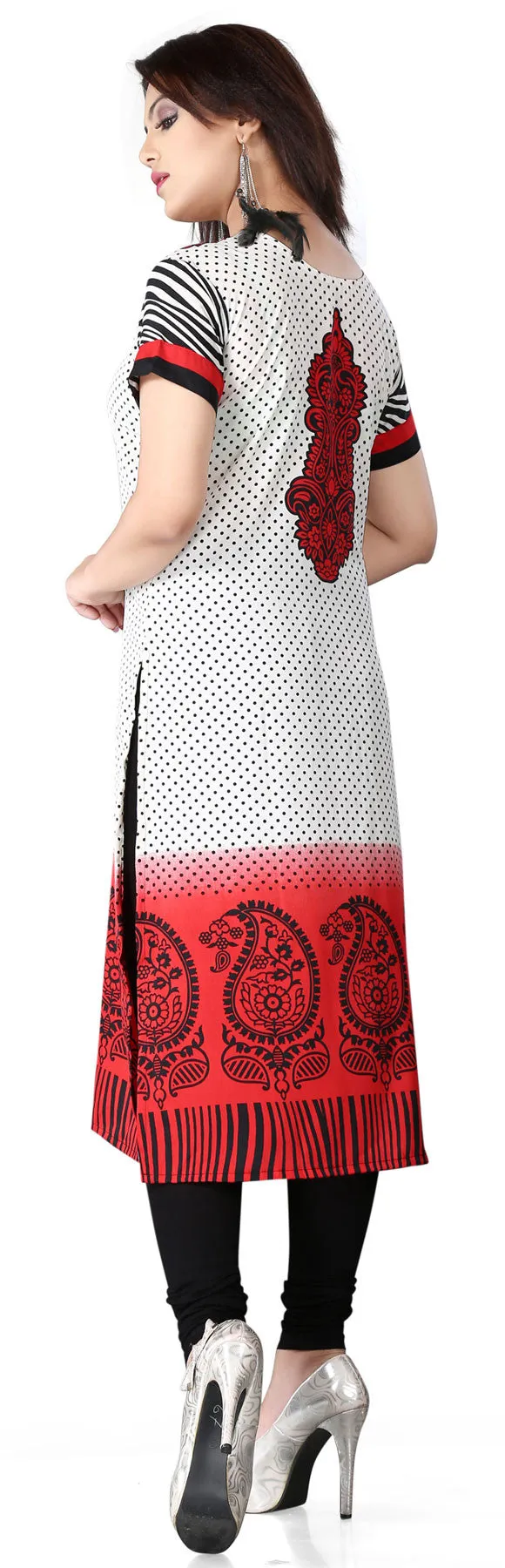 India Tunic Top Long  Kurti Womens Printed Indian Clothing (Red)