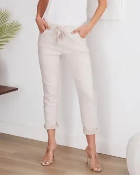 Italian Crinkle Pants in Beige