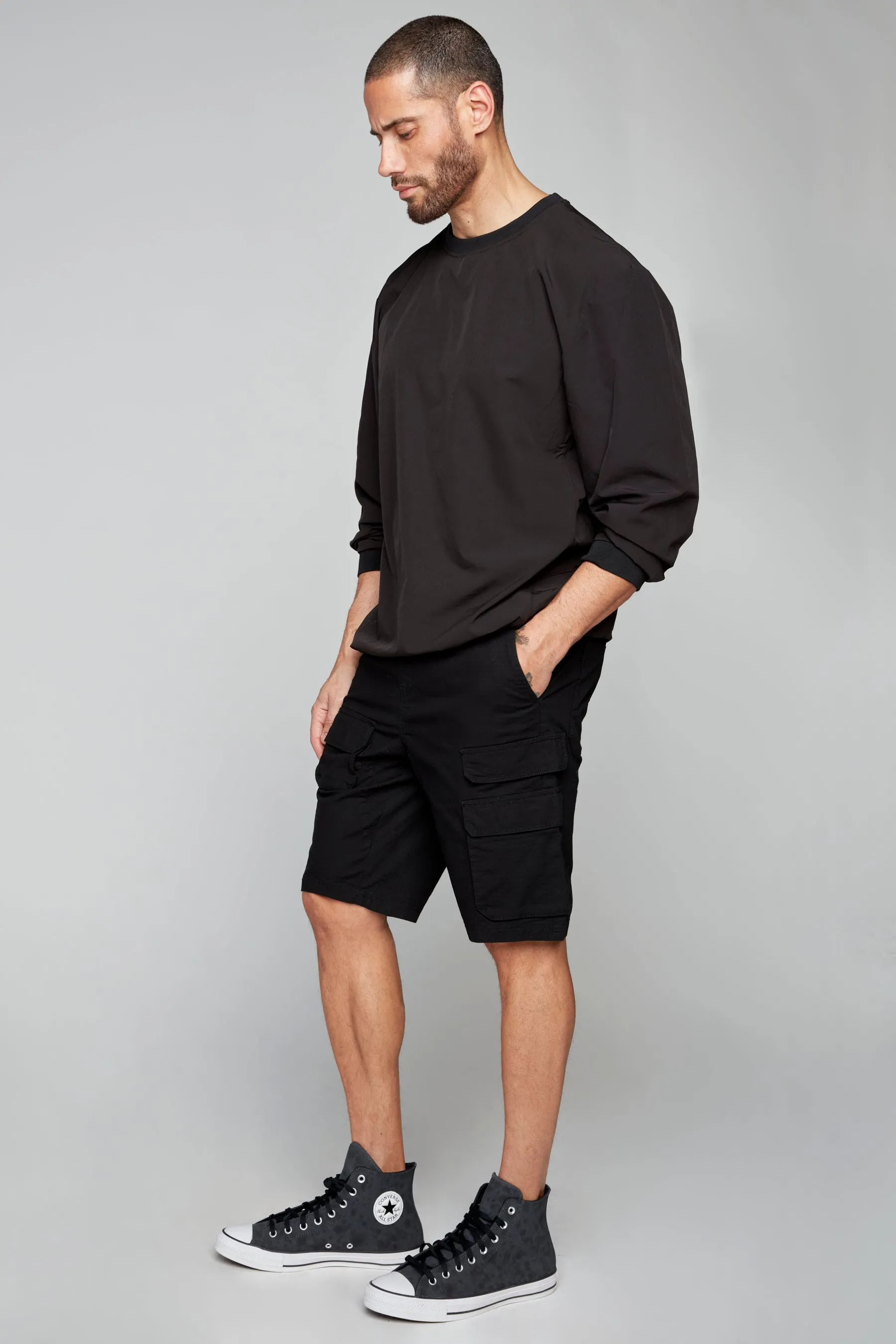 JUDE - Mens Multi Cargo Ripstop Shorts - Black