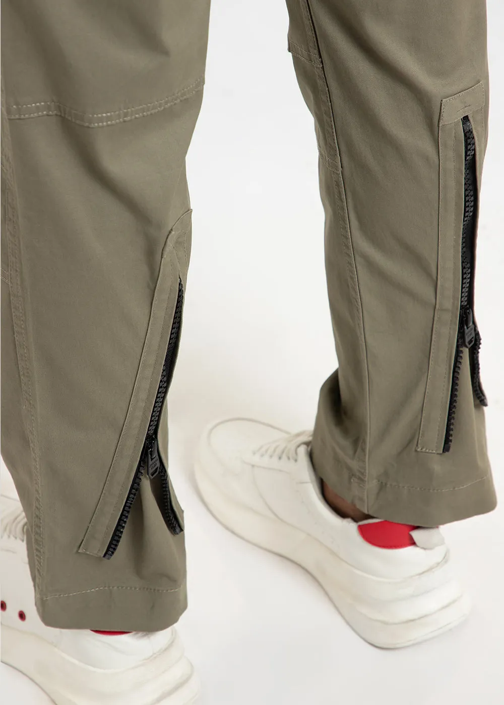 Khaki Green Zipper Cargo Pant