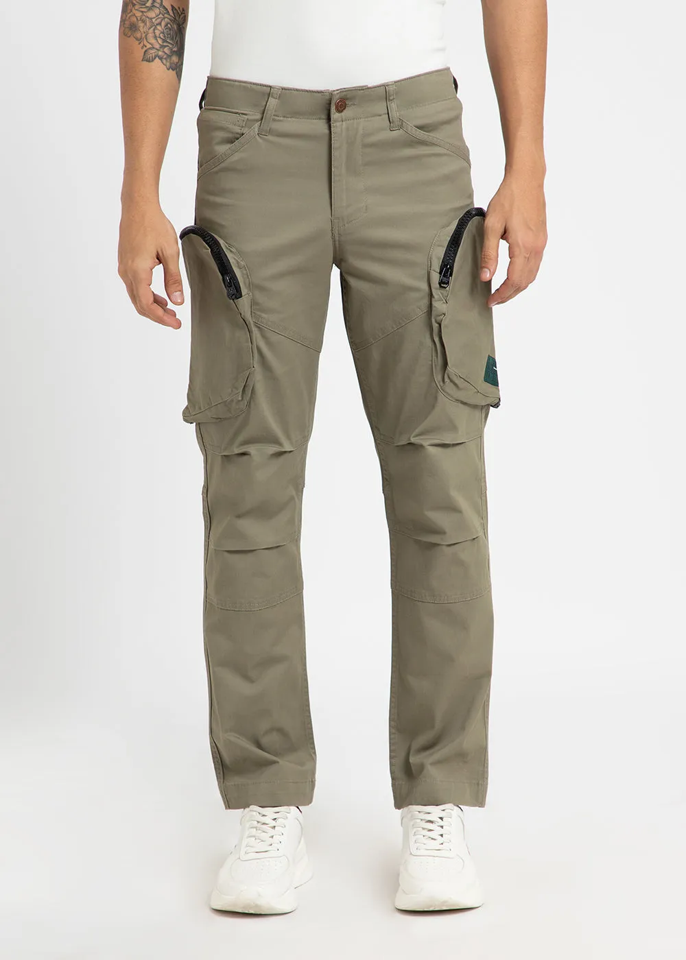 Khaki Green Zipper Cargo Pant