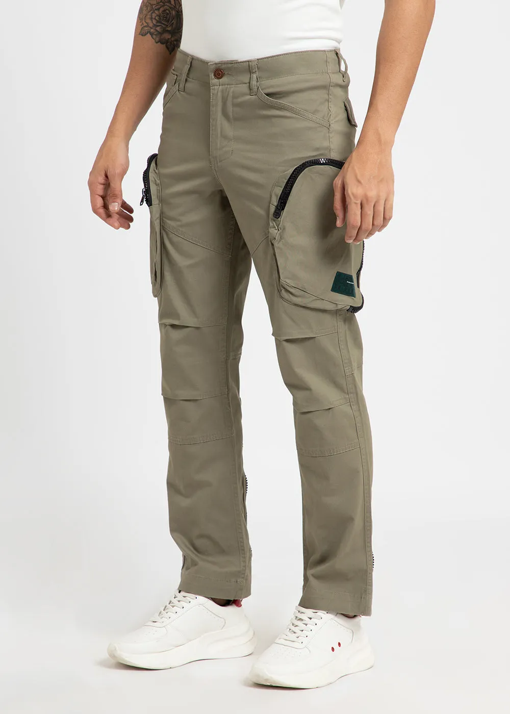 Khaki Green Zipper Cargo Pant